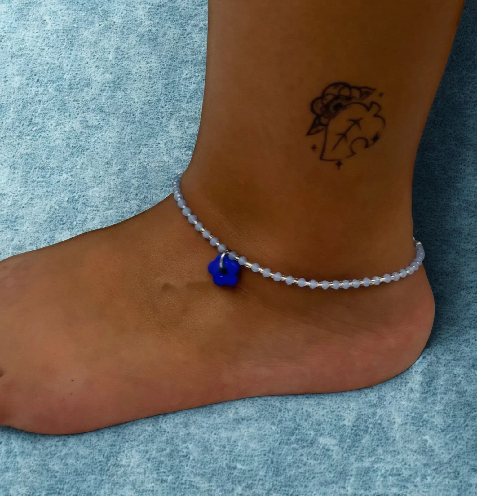 Tobillera flor azul - Pm_Art