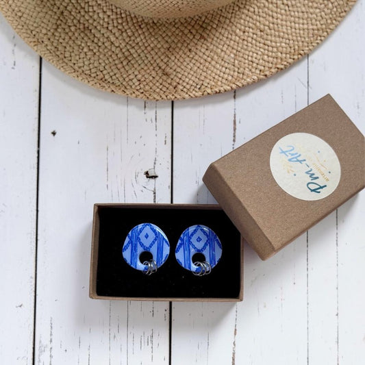 Pendientes Llengos Cel arcilla polimérica azul en caja Pm-Art